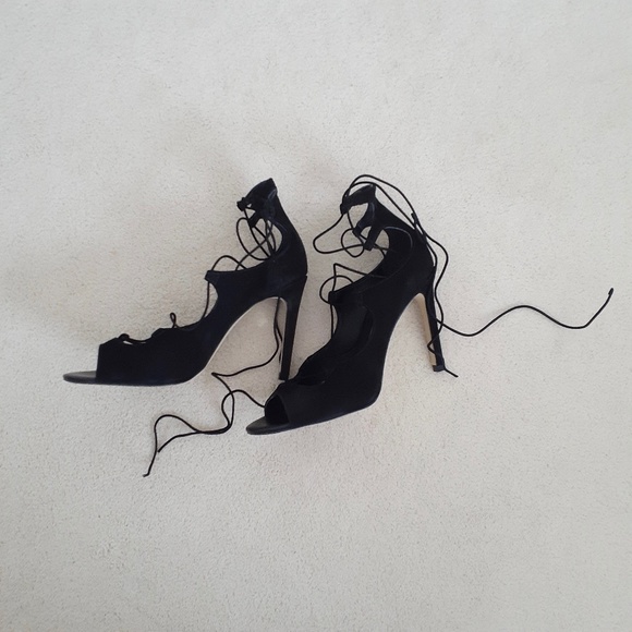 Aldo Black Suede Lace Up Stilettos - Picture 3 of 16